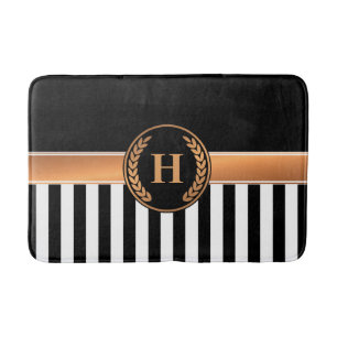 Black and Golden Monogram Bath Mat
