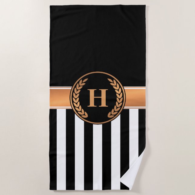 Black and Golden Monogram Beach Towel (Front)