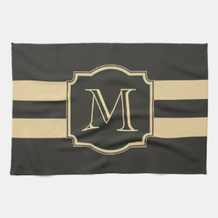 Black and Golden Monogram Tea Towel