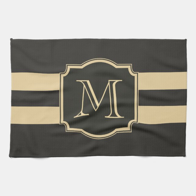 Black and Golden Monogram Tea Towel (Horizontal)