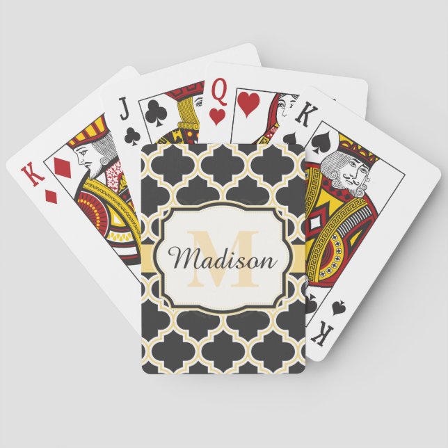 Black and Golden Moroccan Quatrefoil Playing Cards (Back)