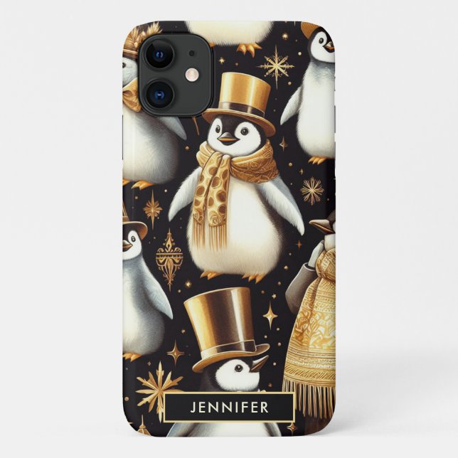 Black and Golden Penguin Case-Mate iPhone Case (Back)