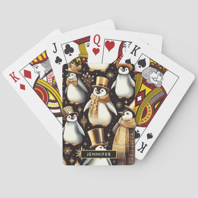 Black and Golden Penguin Playing Cards (Back)