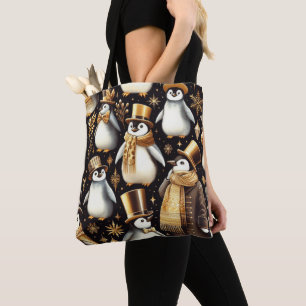 Black and Golden Penguin Tote Bag