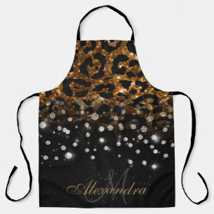 Black and Golden Sparkle Leopard Print Apron