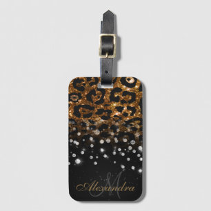 Black and Golden Sparkle Leopard Print Luggage Tag