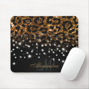 Black and Golden Sparkle Leopard Print Mouse Mat