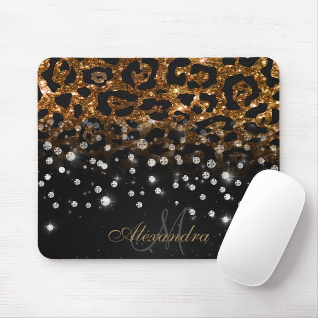 Black and Golden Sparkle Leopard Print Mouse Mat (With Mouse)
