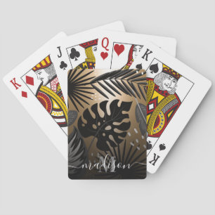 Black and Golden Tropical Leaves Playing Cards
