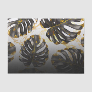 Black and Golden Tropical Leaves Tissue Paper