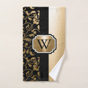 Black and Golden Vintage Floral Bath Towel Set