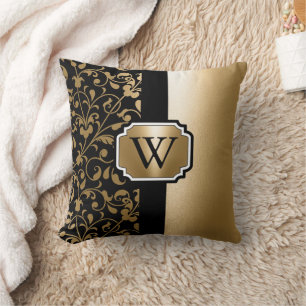 Black and Golden Vintage Floral Cushion