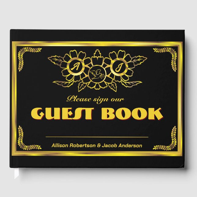Black and Golden Wedding Guest Book (Front)