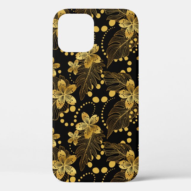 Black and goldTropical leaves pattern  Case-Mate iPhone Case (Back)