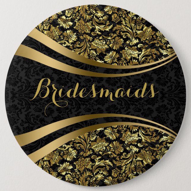 Black And Gp;d Floral Damasks Bridesmaids 6 Cm Round Badge (Front)