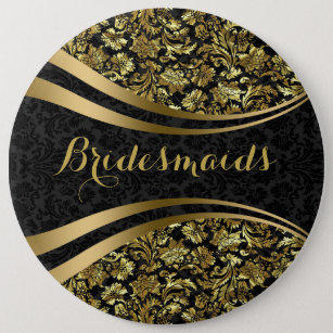 Black And Gp;d Floral Damasks Bridesmaids 6 Cm Round Badge