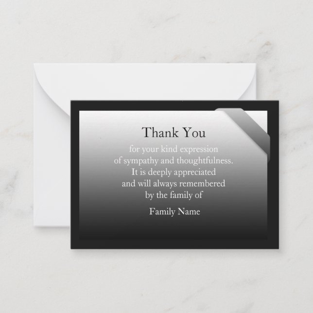Black And Gradient Grey After Funeral Thank You Card (Front)