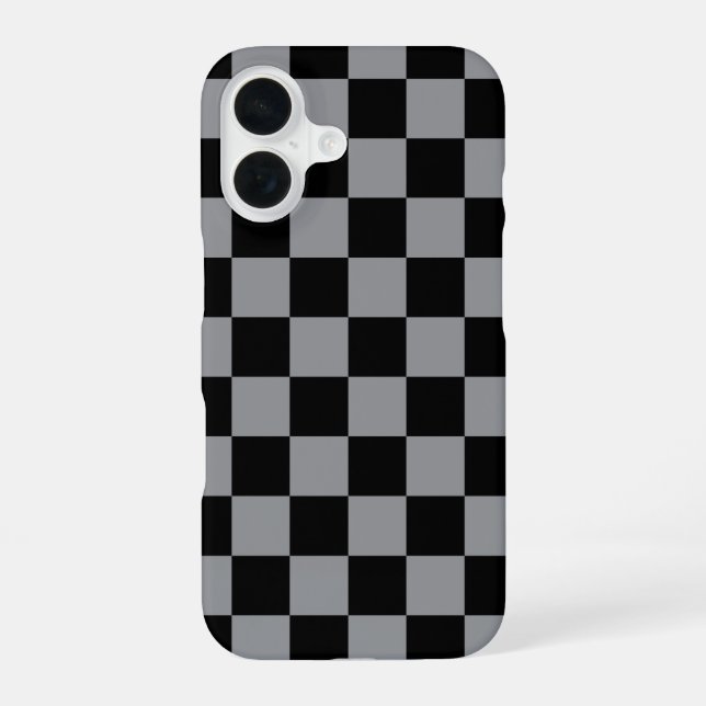 Black and Gray Checkered Print iPhone 16 Case (Back)