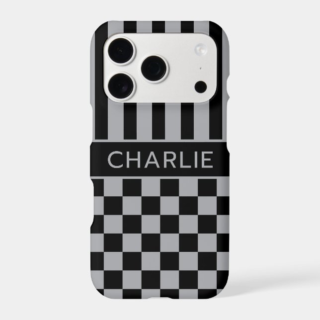 Black and Gray Checkered Striped Personalized (Back)
