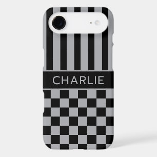 Black and Gray Checkered Striped Personalized