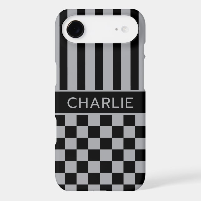 Black and Gray Checkered Striped Personalized (Back)