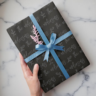 Black and Gray Foliage Your Family Name Christmas Wrapping Paper