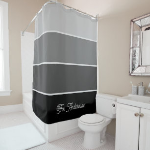 Black and Gray   Ombre Stripes with Script Shower Curtain