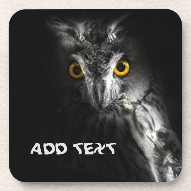 Black and Gray Owl, Hard plastic coaster (Front)