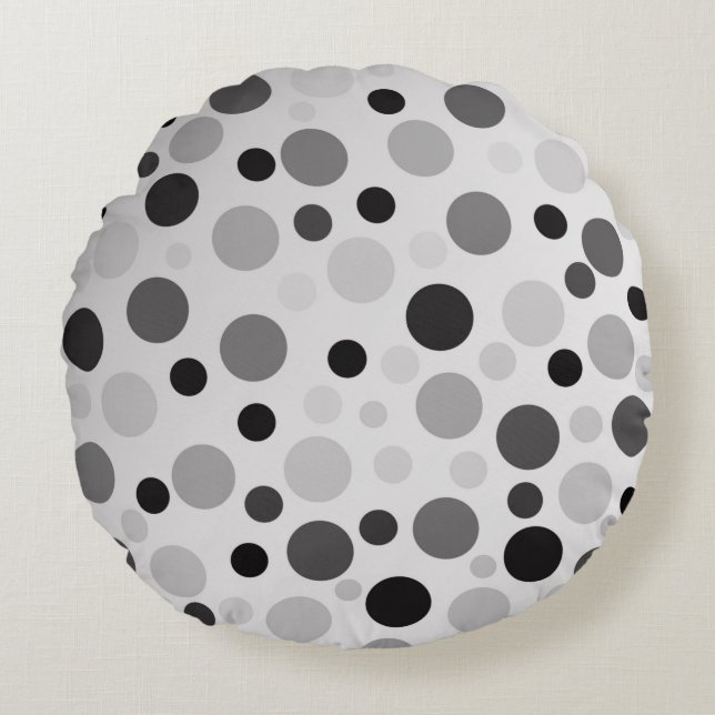 Black And Gray Polka Dots,  Round Cushion (Front)