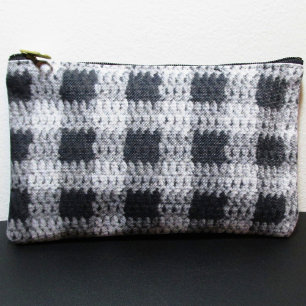 Black And Gray Shades Plaid Artisan Crochet Print  Accessory Pouch