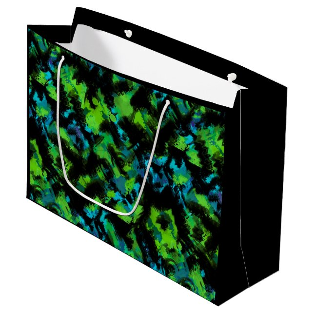 Black and green abstract large gift bag (Front Angled)