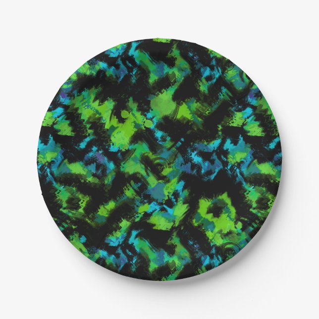 Black and green abstract paper cup plate (Front)