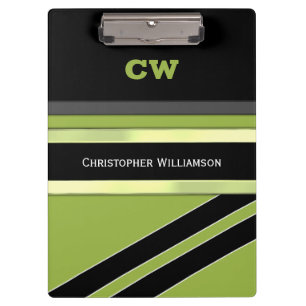 Black and green add name initials office clipboard