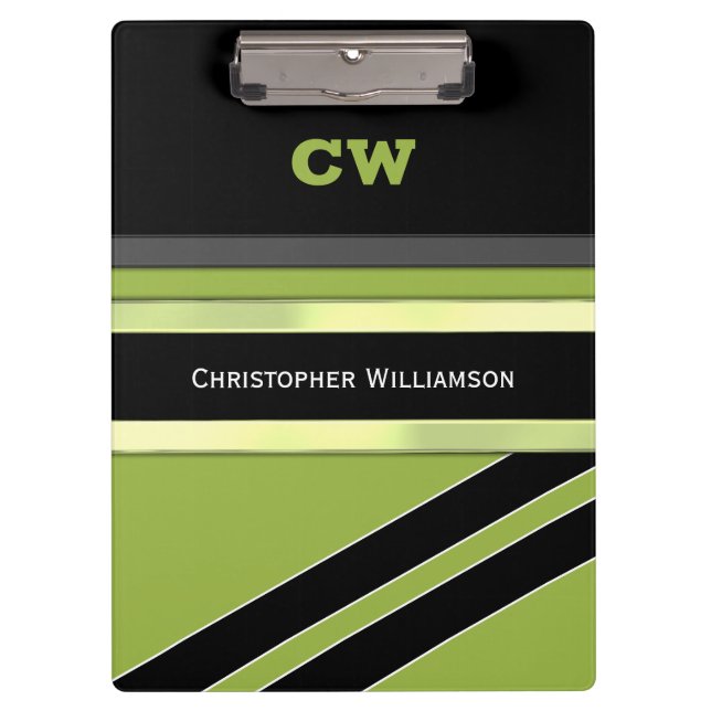 Black and green add name initials office clipboard (Front)