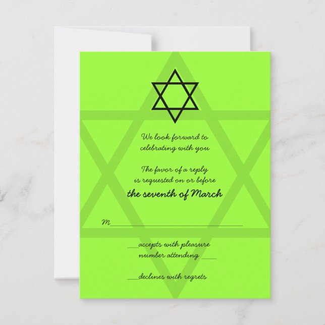 Black and Green Bar Mitzvah Reply Card (Front)