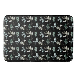 Black and Green Botanical Leaves Bath Mat