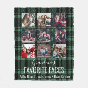Black and Green Buffalo Plaid Personalised 9 Photo Fleece Blanket