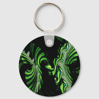 black and green butterfly fractal key ring