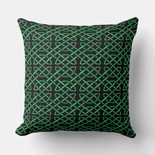 Black and Green Celtic Knot Pattern Throw Pillow