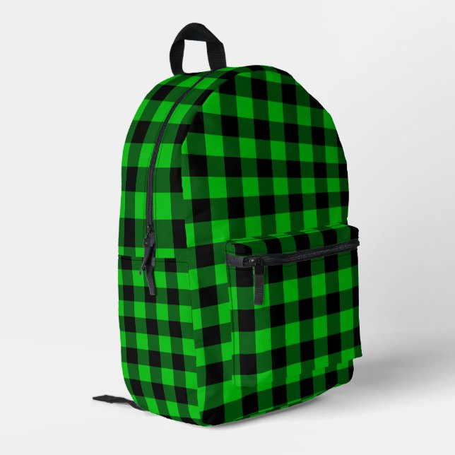 Black and Green Check Backpack (Back Corner Left)