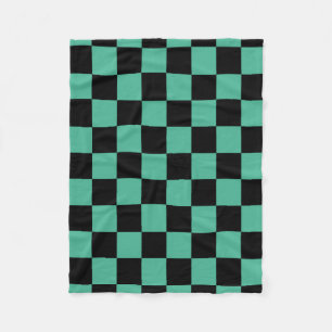 Black and Green Chequered  Fleece Blanket