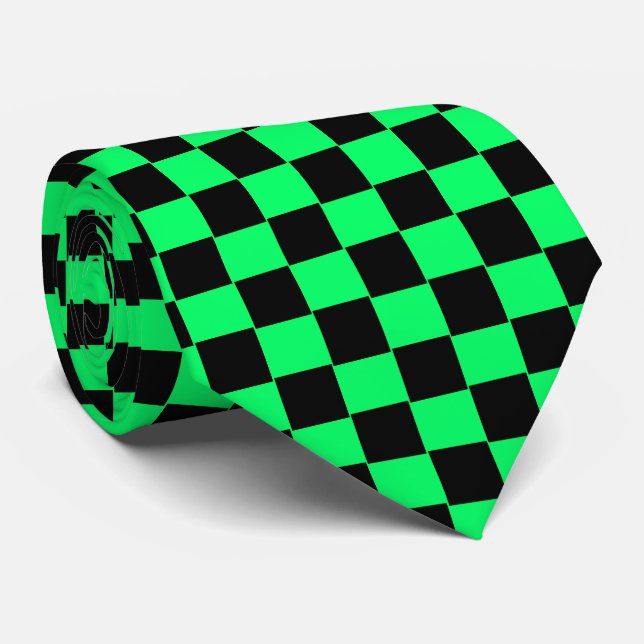 Black and Green Chequered Tie (Rolled)
