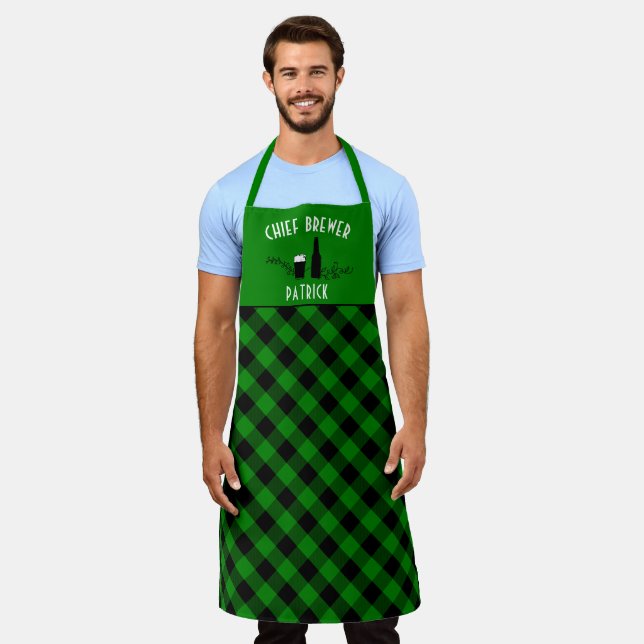 Black and Green Chief Brewer Buffalo Plaid Pattern Apron (Worn)