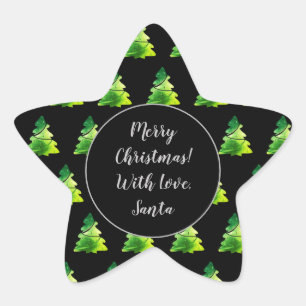 Black and Green Christmas Tree Pattern Modern Star Sticker