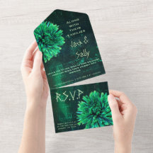 Black and Green Chrysanthemum Wedding Invite