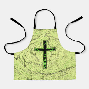BLACK AND GREEN CROSS WITH MARBLE BACKGROUND APRON