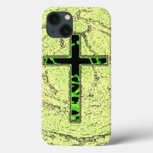 BLACK AND GREEN CROSS WITH MARBLE BACKGROUND iPhone 13 CASE