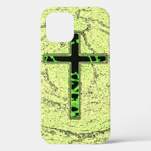 BLACK AND GREEN CROSS WITH MARBLE BACKGROUND iPhone 12 CASE