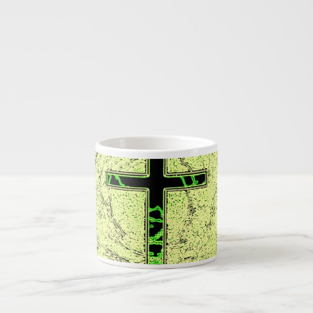 BLACK AND GREEN CROSS WITH MARBLE BACKGROUND ESPRESSO CUP (Front)