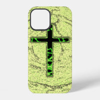 BLACK AND GREEN CROSS WITH MARBLE BACKGROUND